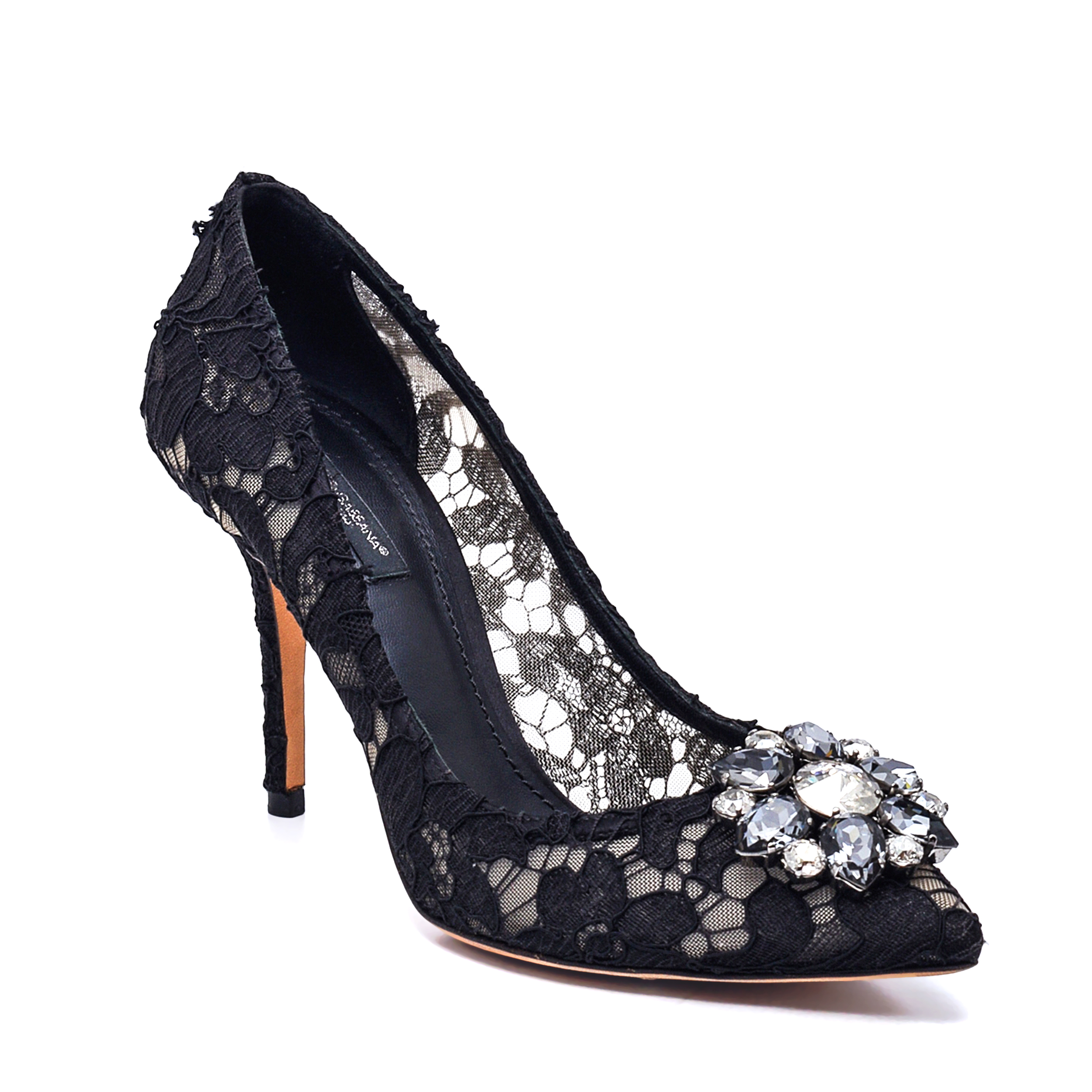 Dolce&Gabbana - Black Taormina Lace Crystal Embellished Pumps 90mm / 38